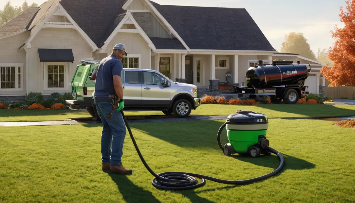 Provider pumping a residential septic tank in a yard near Overland Park